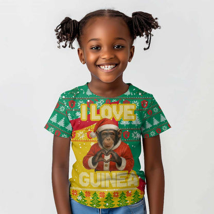 Guinea Christmas Kid T shirt Santa Chimpanzee Heart Hands and Snowflake - African Pride