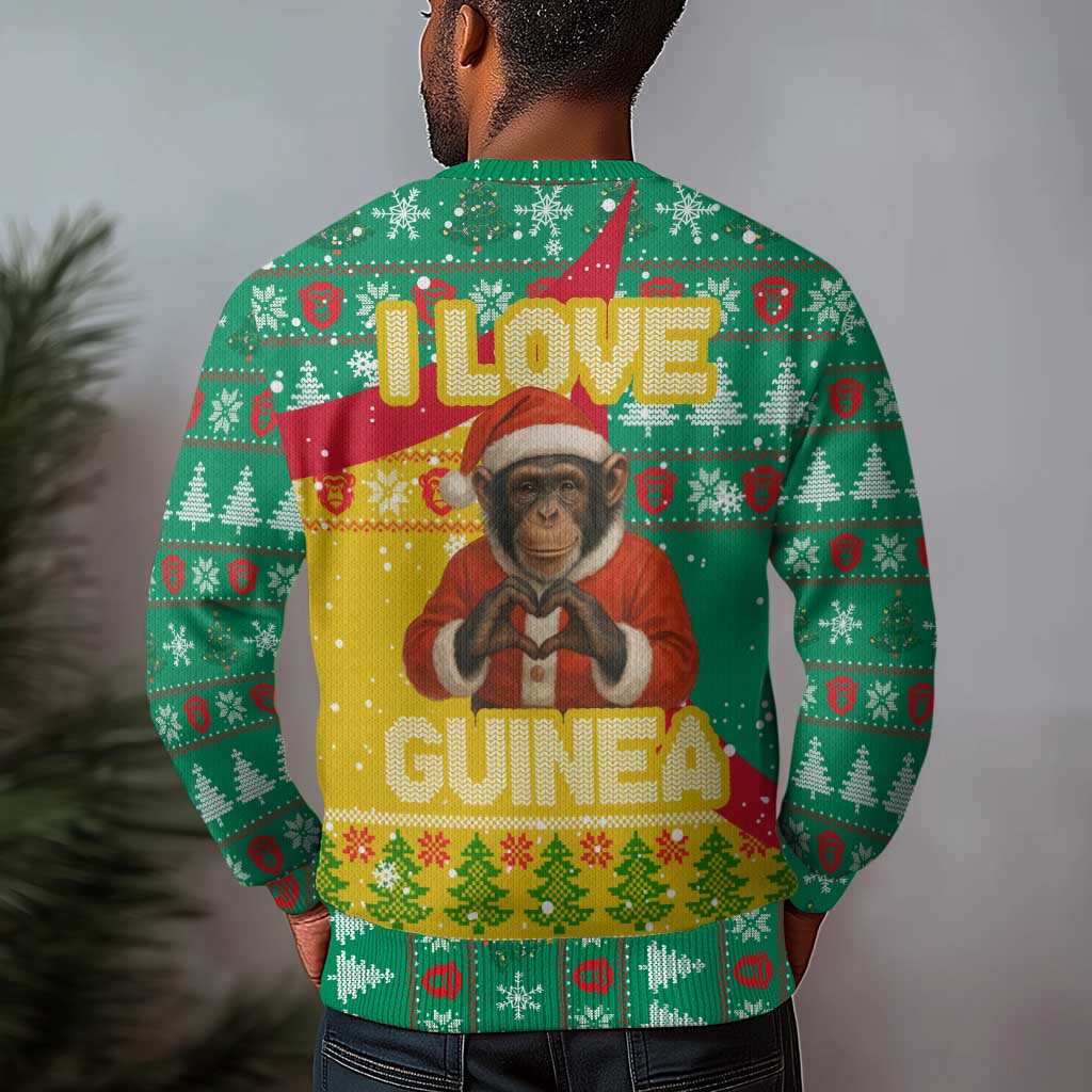 Guinea Christmas Ugly Christmas Sweater Santa Chimpanzee Heart Hands and Snowflake - African Pride