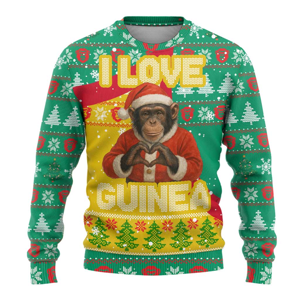 Guinea Christmas Ugly Christmas Sweater Santa Chimpanzee Heart Hands and Snowflake - African Pride