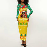 Guinea Christmas Long Sleeve Bodycon Dress Santa Chimpanzee Heart Hands and Snowflake - African Pride