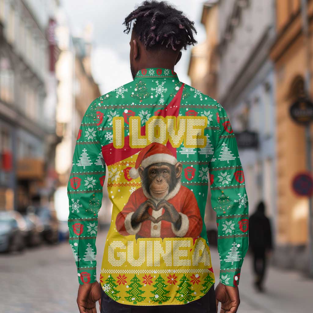Guinea Christmas Long Sleeve Button Shirt Santa Chimpanzee Heart Hands and Snowflake - African Pride