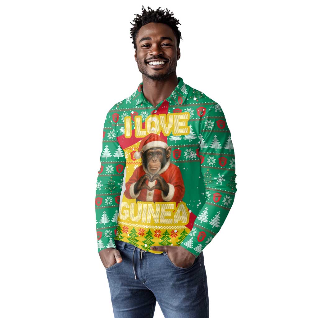 Guinea Christmas Long Sleeve Polo Shirt Santa Chimpanzee Heart Hands and Snowflake - African Pride