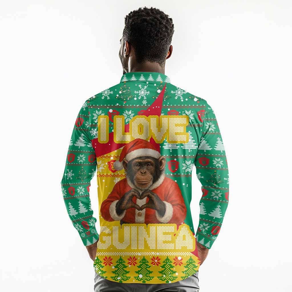 Guinea Christmas Long Sleeve Polo Shirt Santa Chimpanzee Heart Hands and Snowflake - African Pride