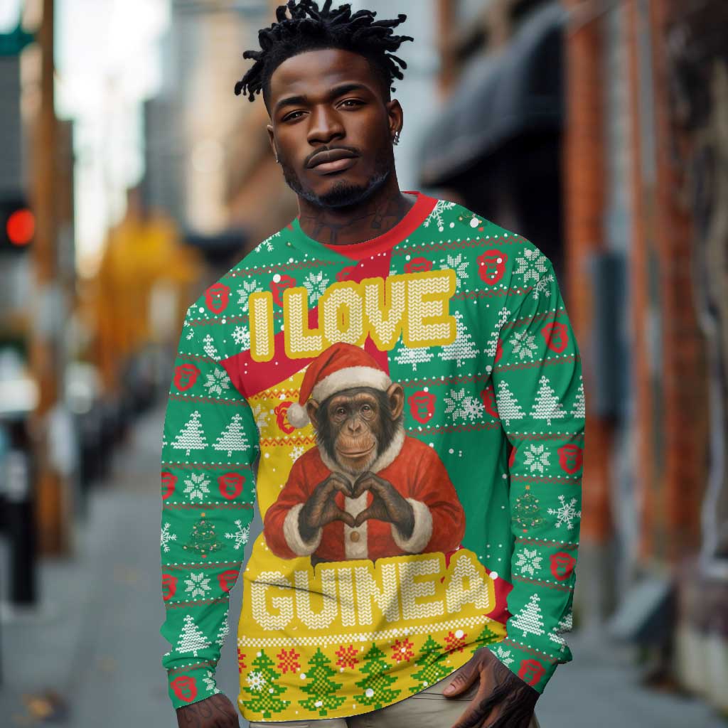 Guinea Christmas Long Sleeve Shirt Santa Chimpanzee Heart Hands and Snowflake - African Pride