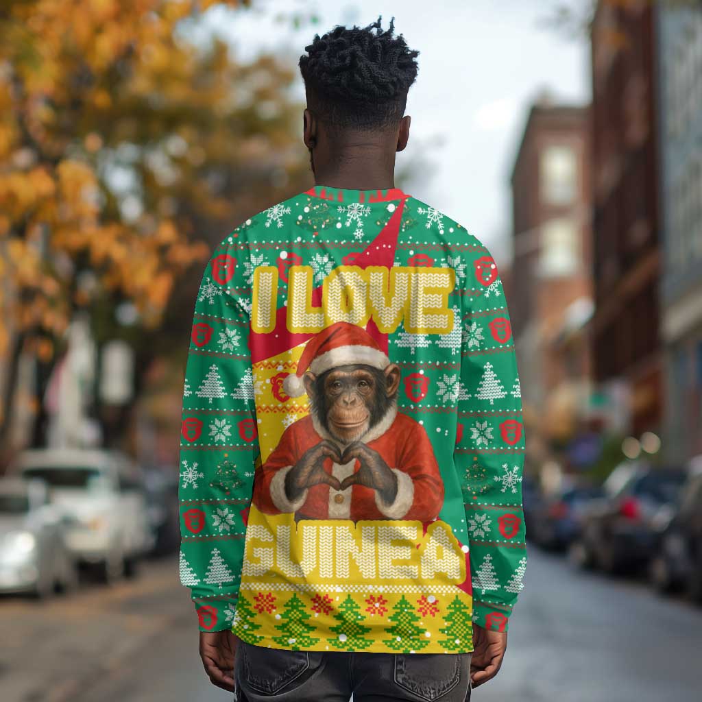 Guinea Christmas Long Sleeve Shirt Santa Chimpanzee Heart Hands and Snowflake - African Pride
