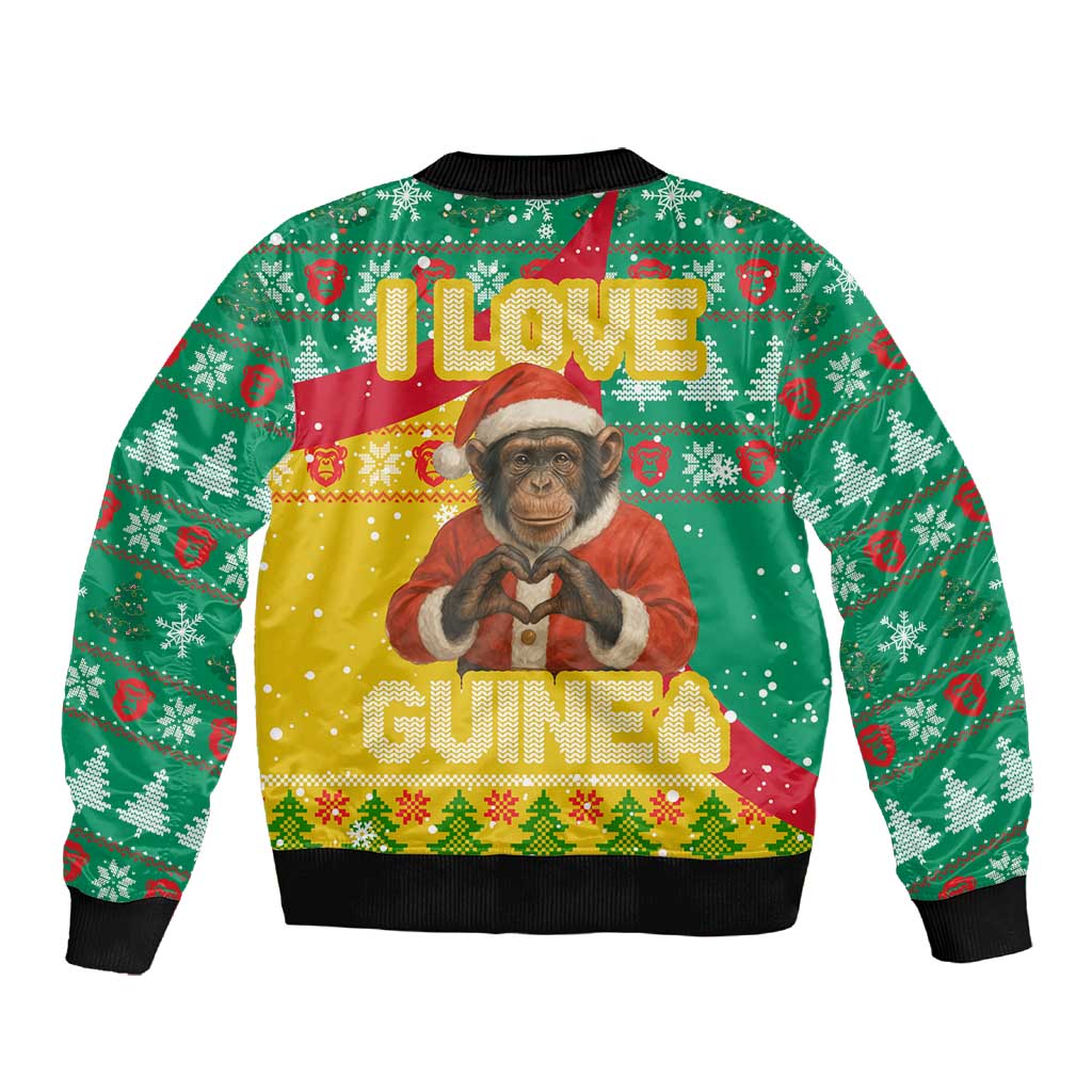 Guinea Christmas Sleeve Zip Bomber Jacket Santa Chimpanzee Heart Hands and Snowflake - African Pride