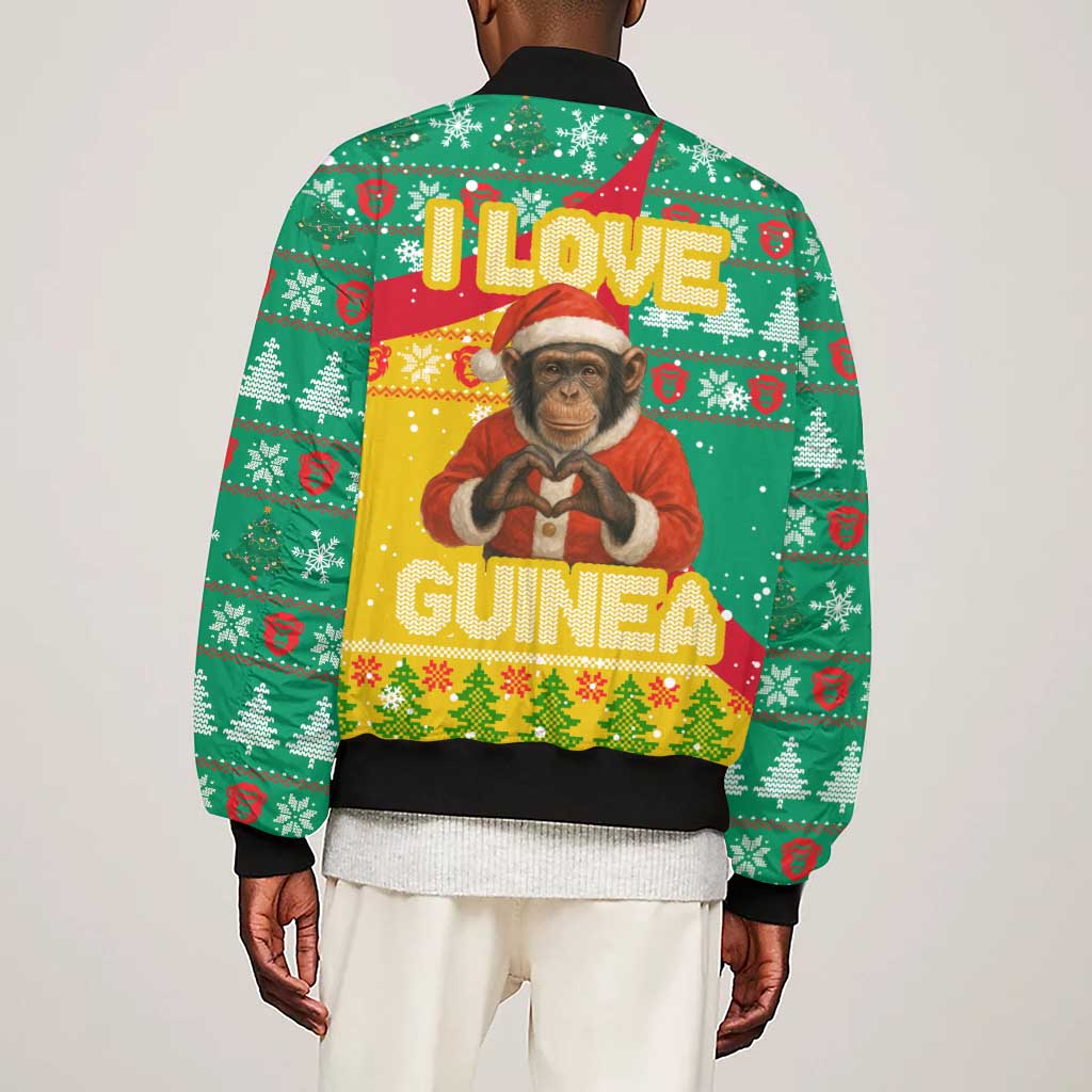 Guinea Christmas Sleeve Zip Bomber Jacket Santa Chimpanzee Heart Hands and Snowflake - African Pride