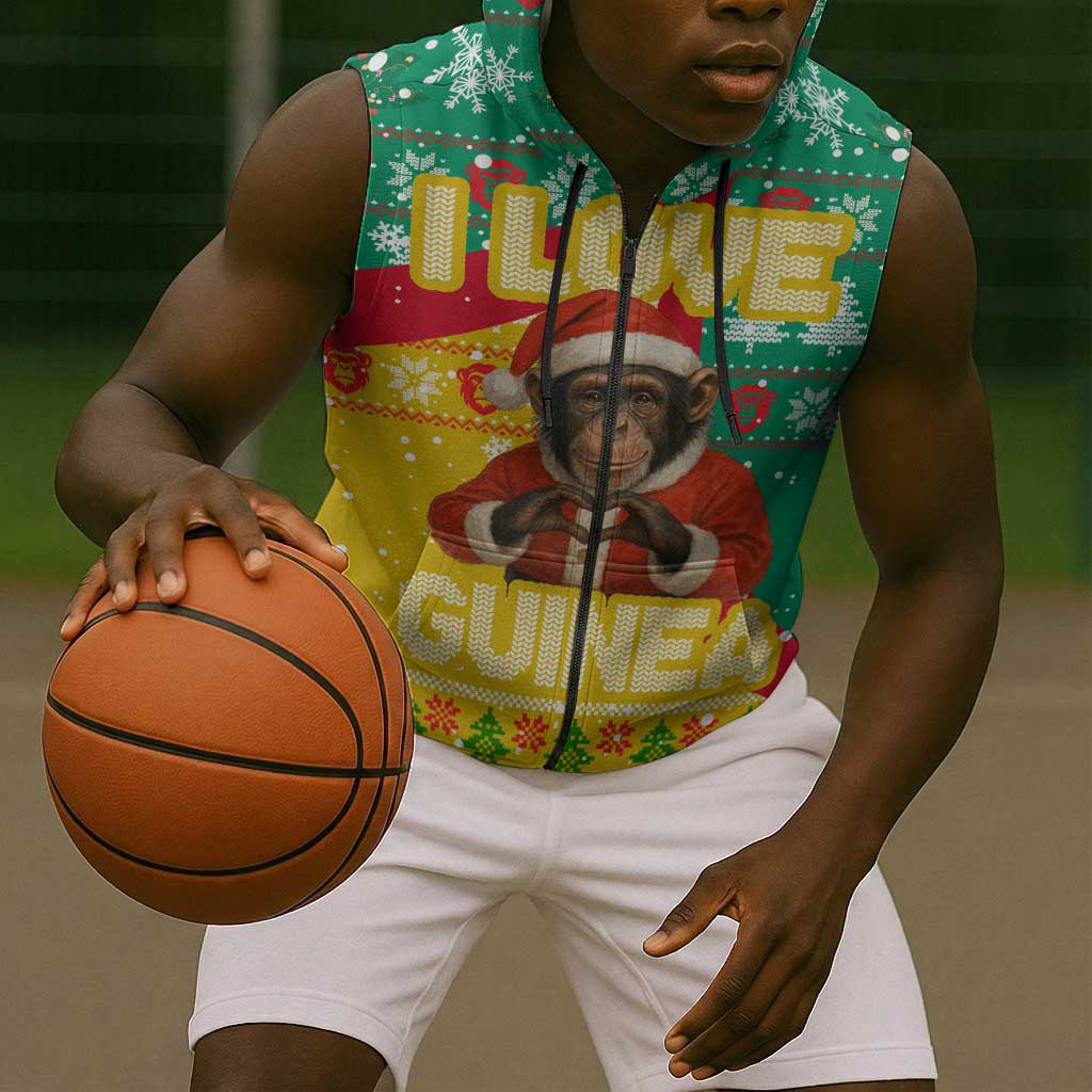 Guinea Christmas Sleeveless Zip Hoodie Santa Chimpanzee Heart Hands and Snowflake - African Pride