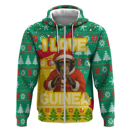 Guinea Christmas Zip Hoodie Santa Chimpanzee Heart Hands and Snowflake - African Pride