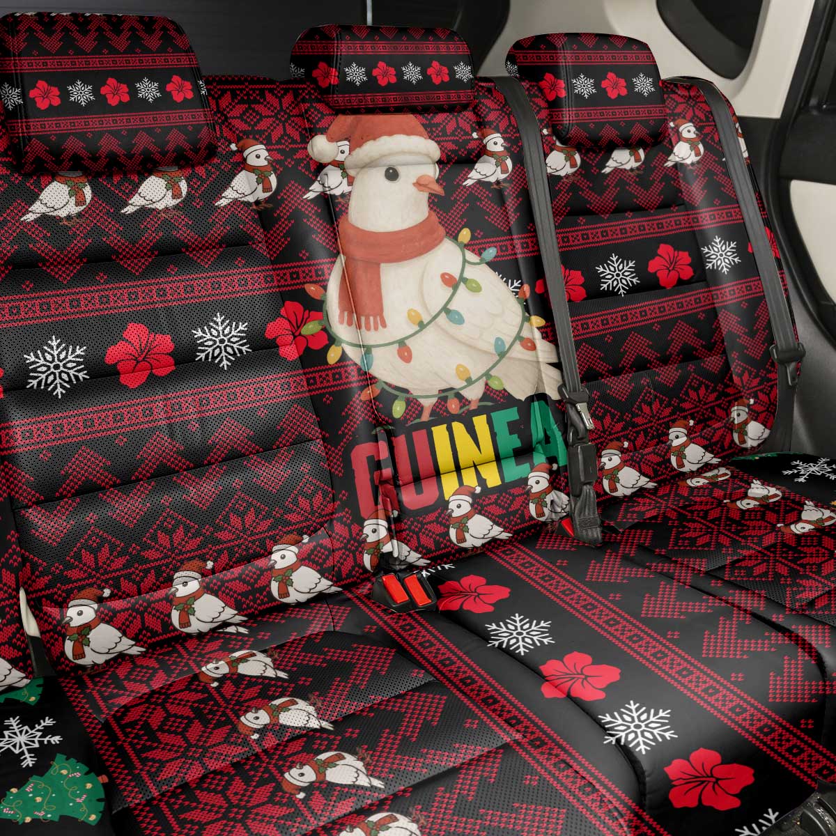 Guinea Christmas Back Car Seat Cover Festive Dove String Lights and Red Black Holiday - African Pride