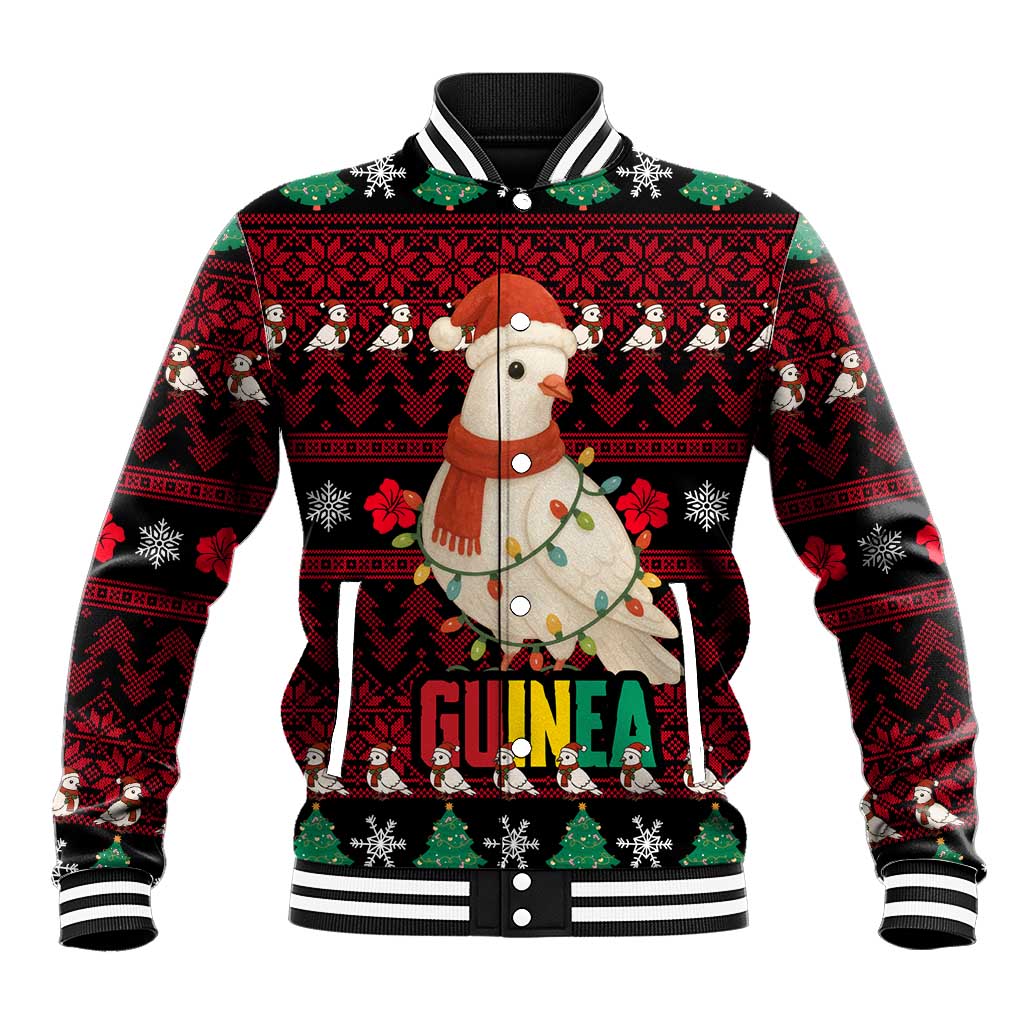 Guinea Christmas Baseball Jacket Festive Dove String Lights and Red Black Holiday - African Pride