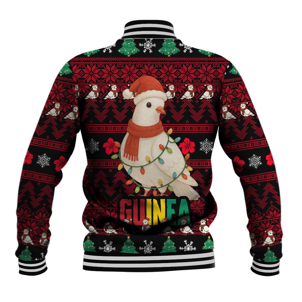 Guinea Christmas Baseball Jacket Festive Dove String Lights and Red Black Holiday - African Pride