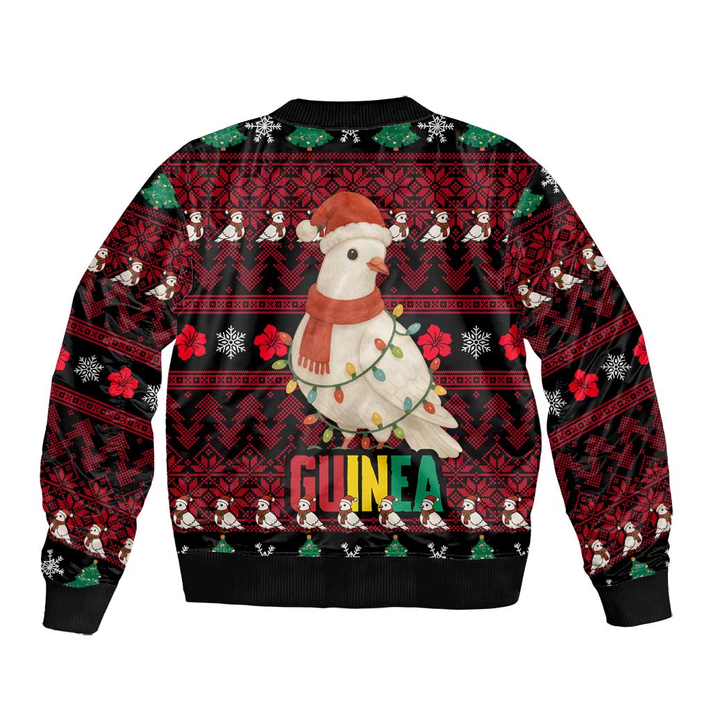 Guinea Christmas Bomber Jacket Festive Dove String Lights and Red Black Holiday - African Pride