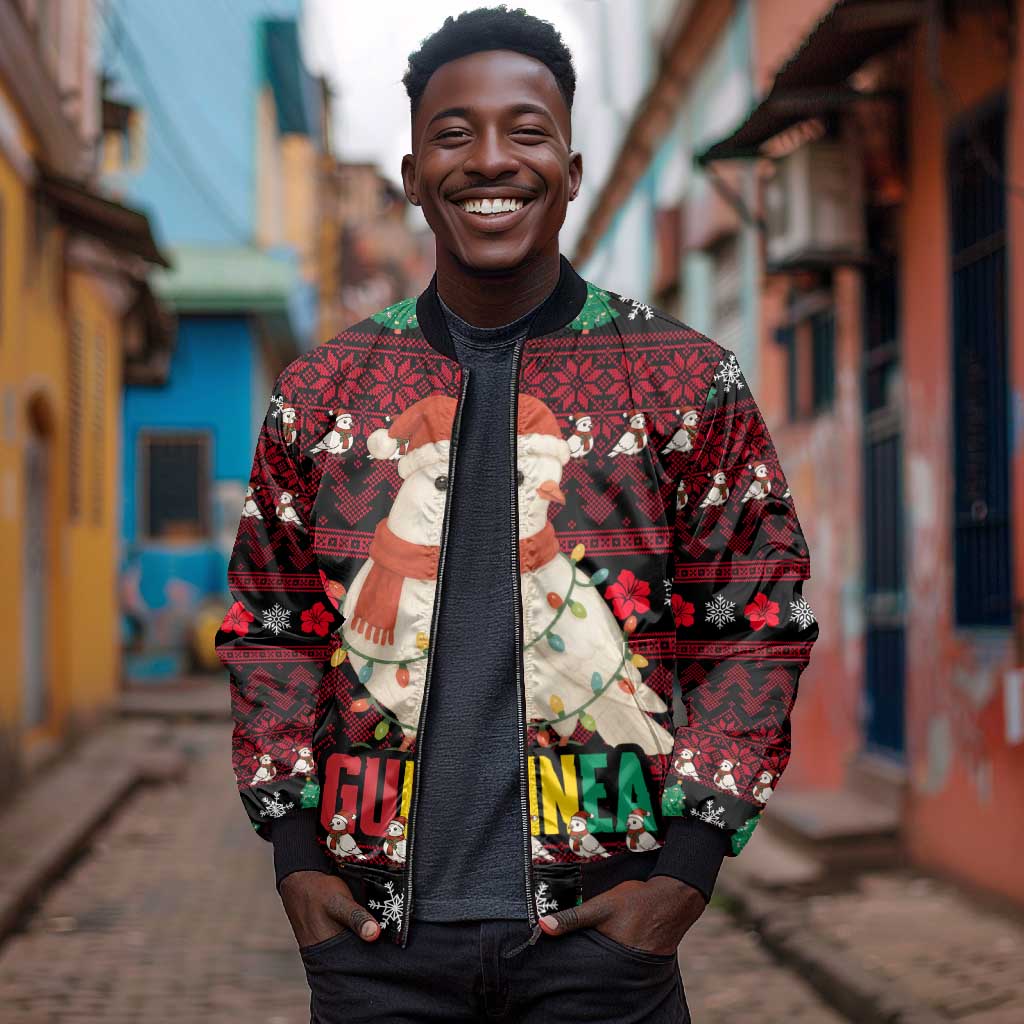 Guinea Christmas Bomber Jacket Festive Dove String Lights and Red Black Holiday - African Pride