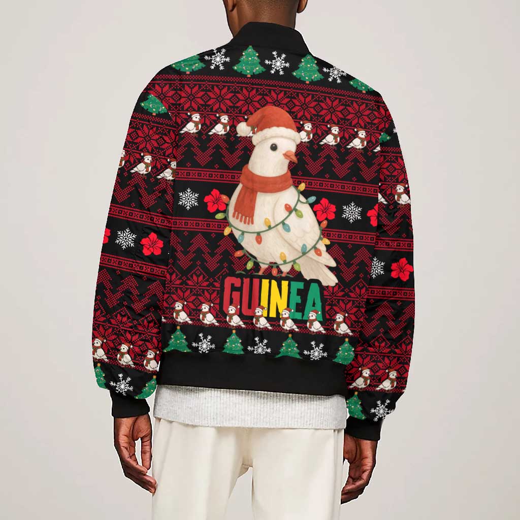 Guinea Christmas Bomber Jacket Festive Dove String Lights and Red Black Holiday - African Pride