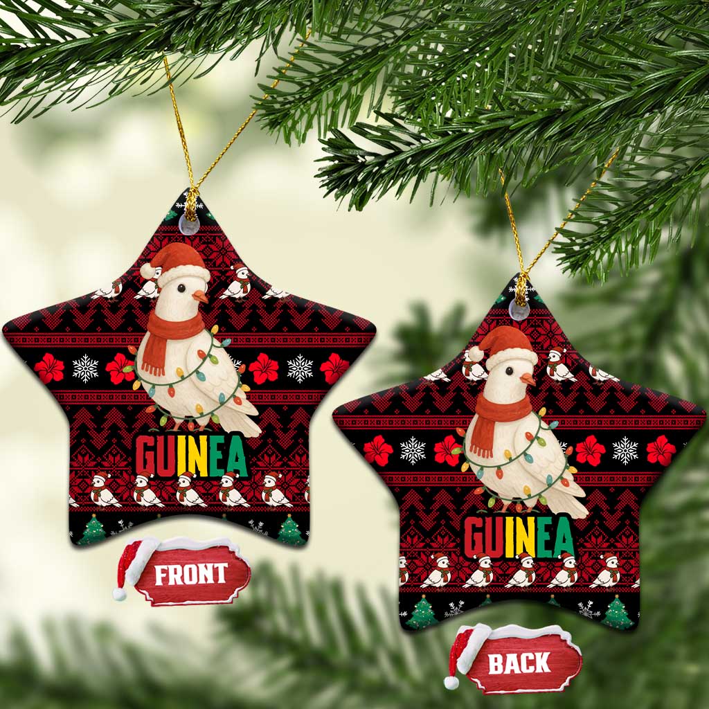 Guinea Christmas Ceramic Ornament Festive Dove String Lights and Red Black Holiday - African Pride