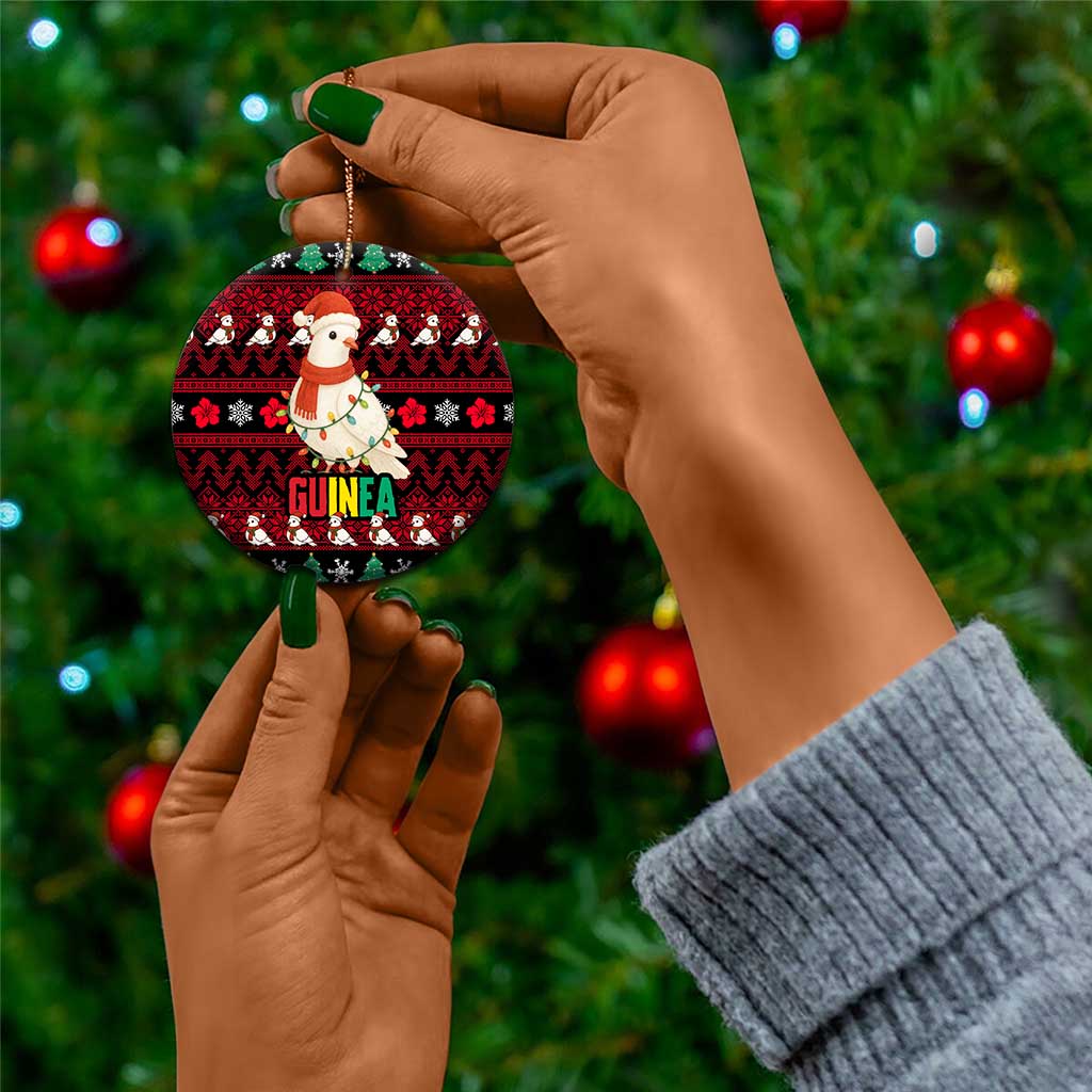 Guinea Christmas Ceramic Ornament Festive Dove String Lights and Red Black Holiday - African Pride