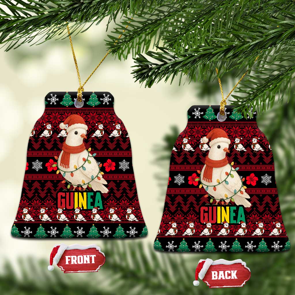 Guinea Christmas Ceramic Ornament Festive Dove String Lights and Red Black Holiday - African Pride
