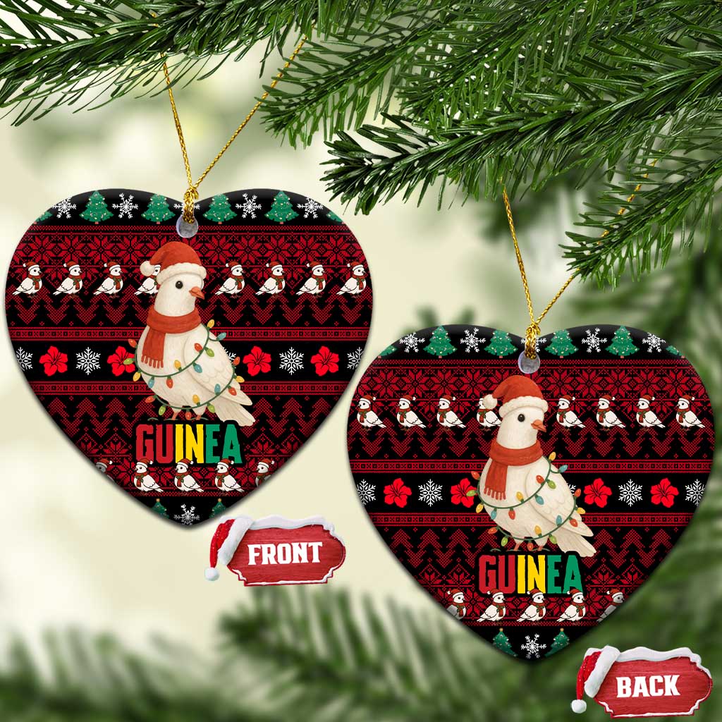 Guinea Christmas Ceramic Ornament Festive Dove String Lights and Red Black Holiday - African Pride