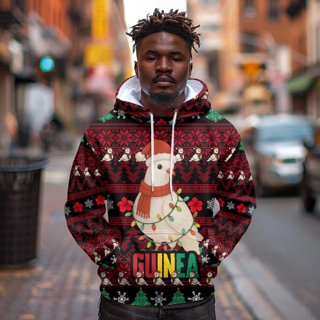 Guinea Christmas Hoodie Festive Dove String Lights and Red Black Holiday - African Pride