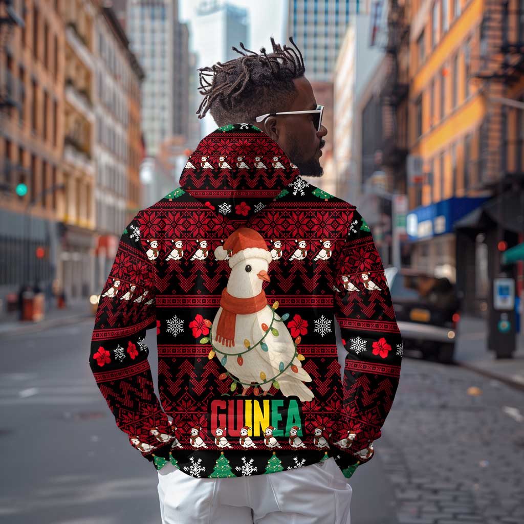 Guinea Christmas Hoodie Festive Dove String Lights and Red Black Holiday - African Pride