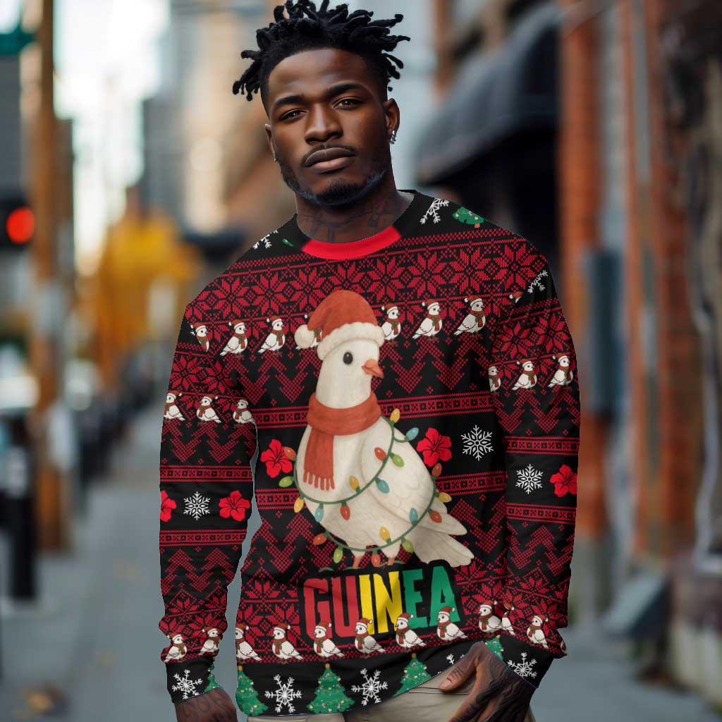 Guinea Christmas Long Sleeve Shirt Festive Dove String Lights and Red Black Holiday - African Pride