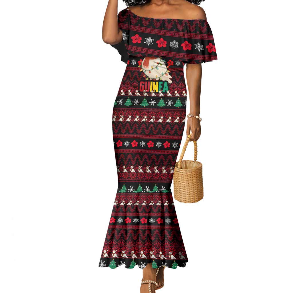 Guinea Christmas Mermaid Dress Festive Dove String Lights and Red Black Holiday - African Pride