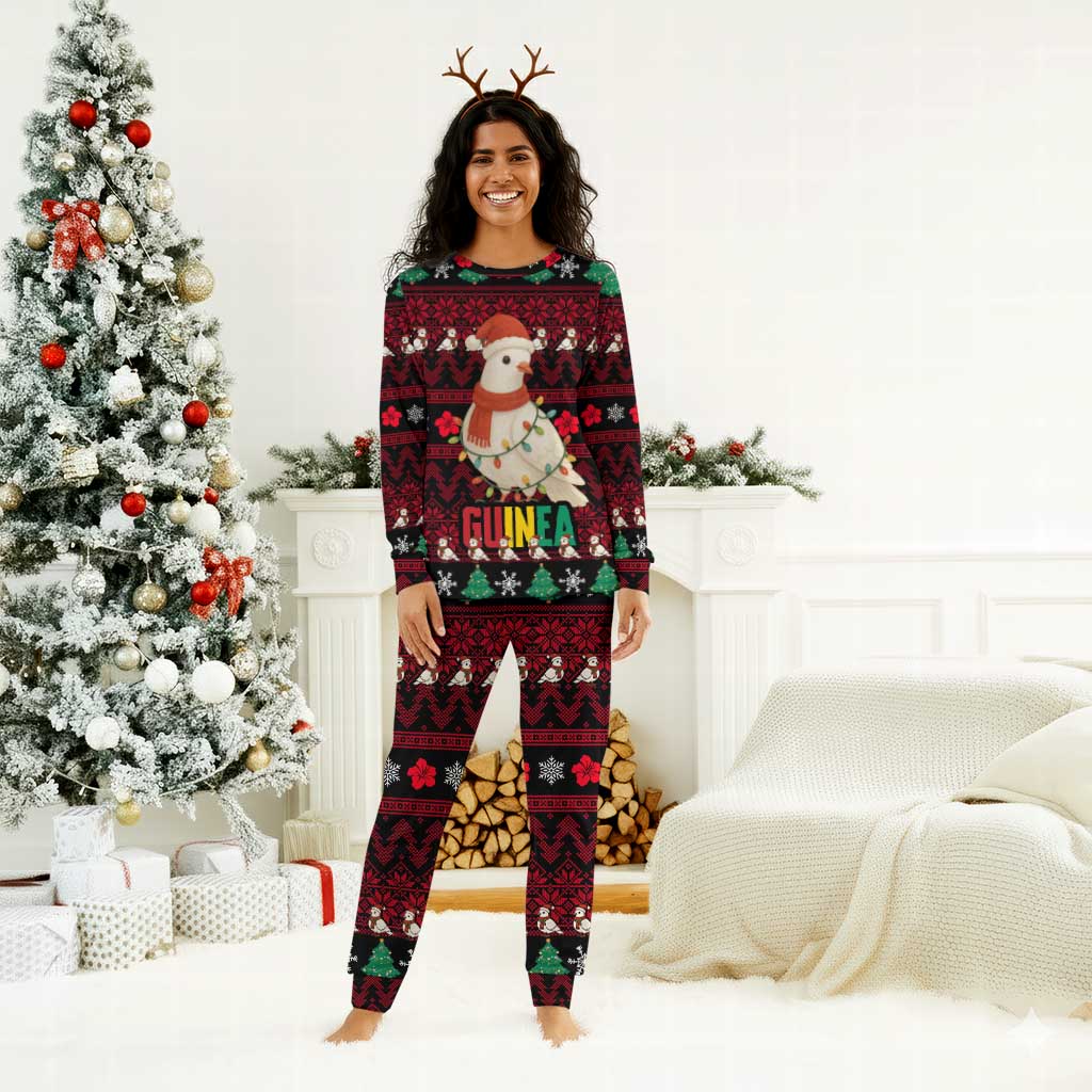 Guinea Christmas Pajama Set Festive Dove String Lights and Red Black Holiday - African Pride