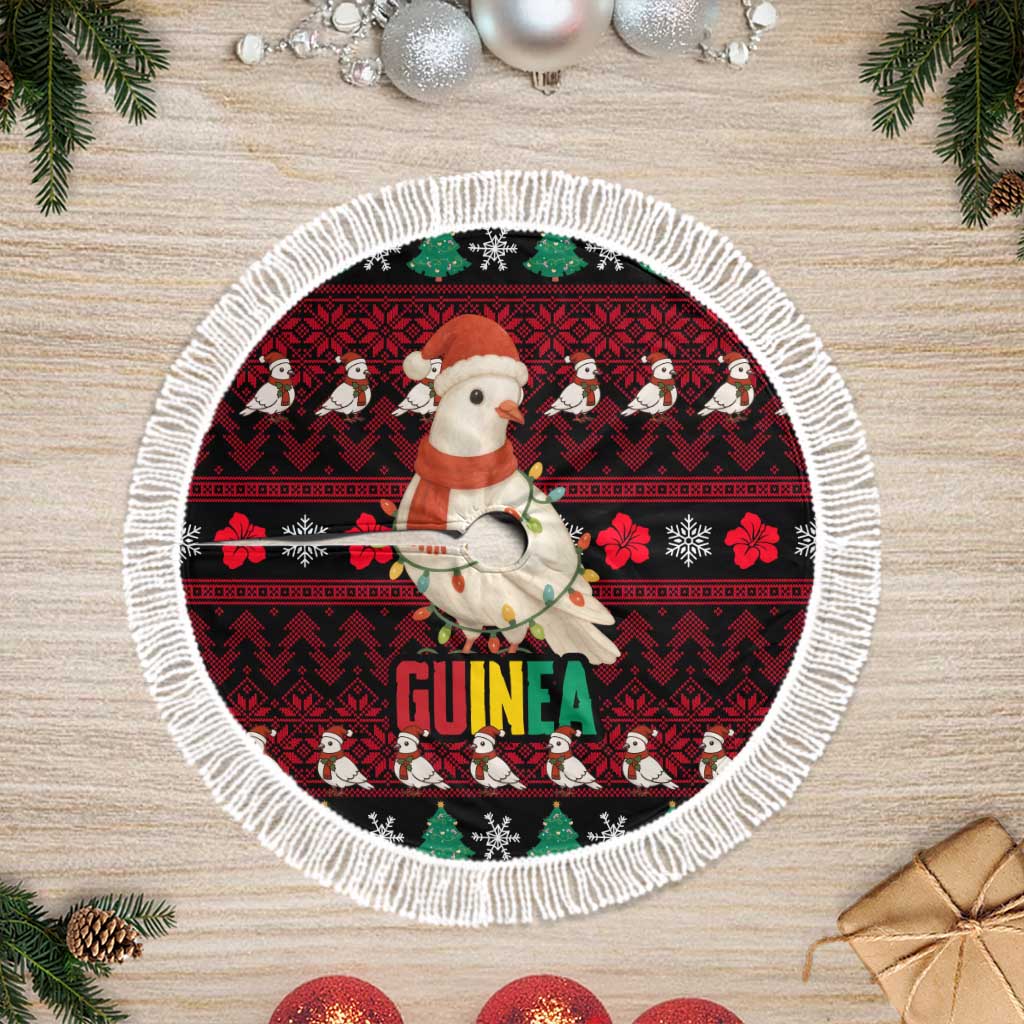 Guinea Christmas Tree Skirt Festive Dove String Lights and Red Black Holiday - African Pride