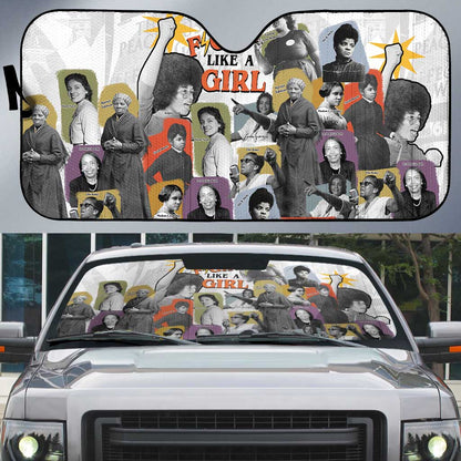 Black History Fight Like A Girl Auto Sun Shade African Feminist Icons and Bold Retro Art Style - African Pride