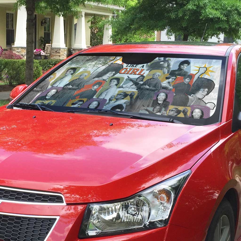 Black History Fight Like A Girl Auto Sun Shade African Feminist Icons and Bold Retro Art Style - African Pride