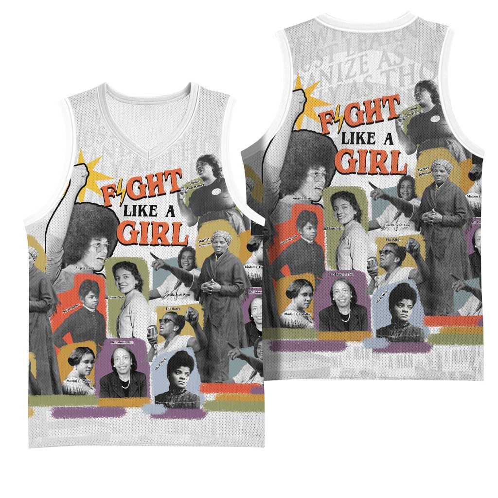 Black History Fight Like A Girl Basketball Jersey African Feminist Icons and Bold Retro Art Style - African Pride