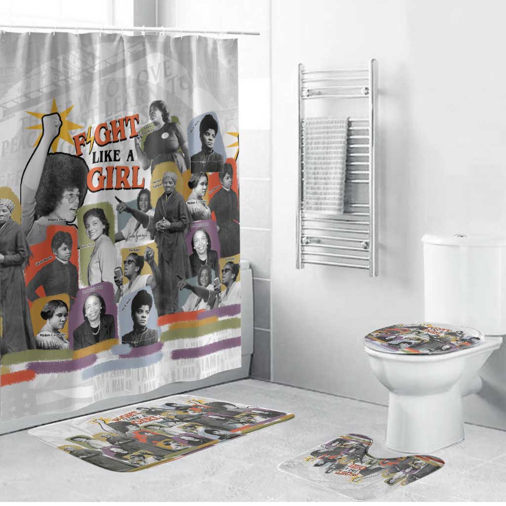 Black History Fight Like A Girl Bathroom Set African Feminist Icons and Bold Retro Art Style - African Pride