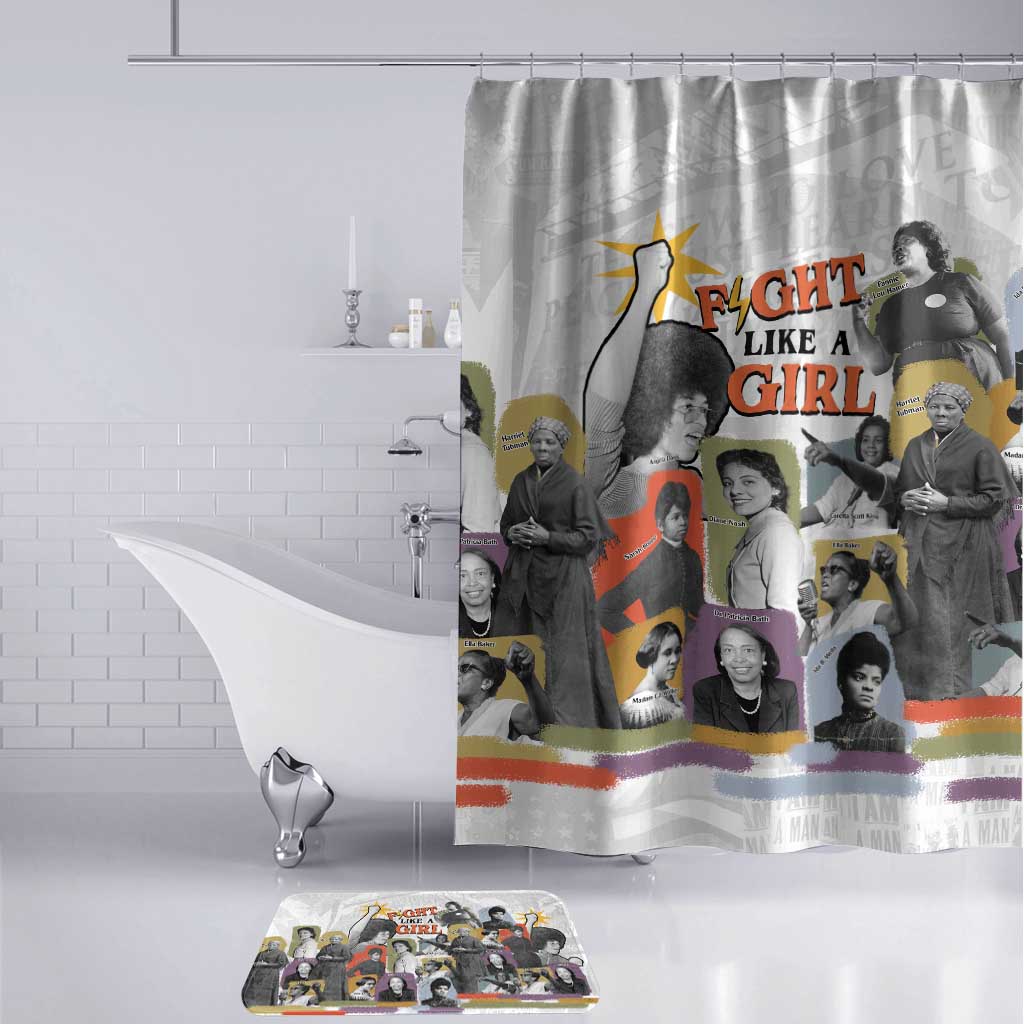 Black History Fight Like A Girl Bathroom Set African Feminist Icons and Bold Retro Art Style - African Pride