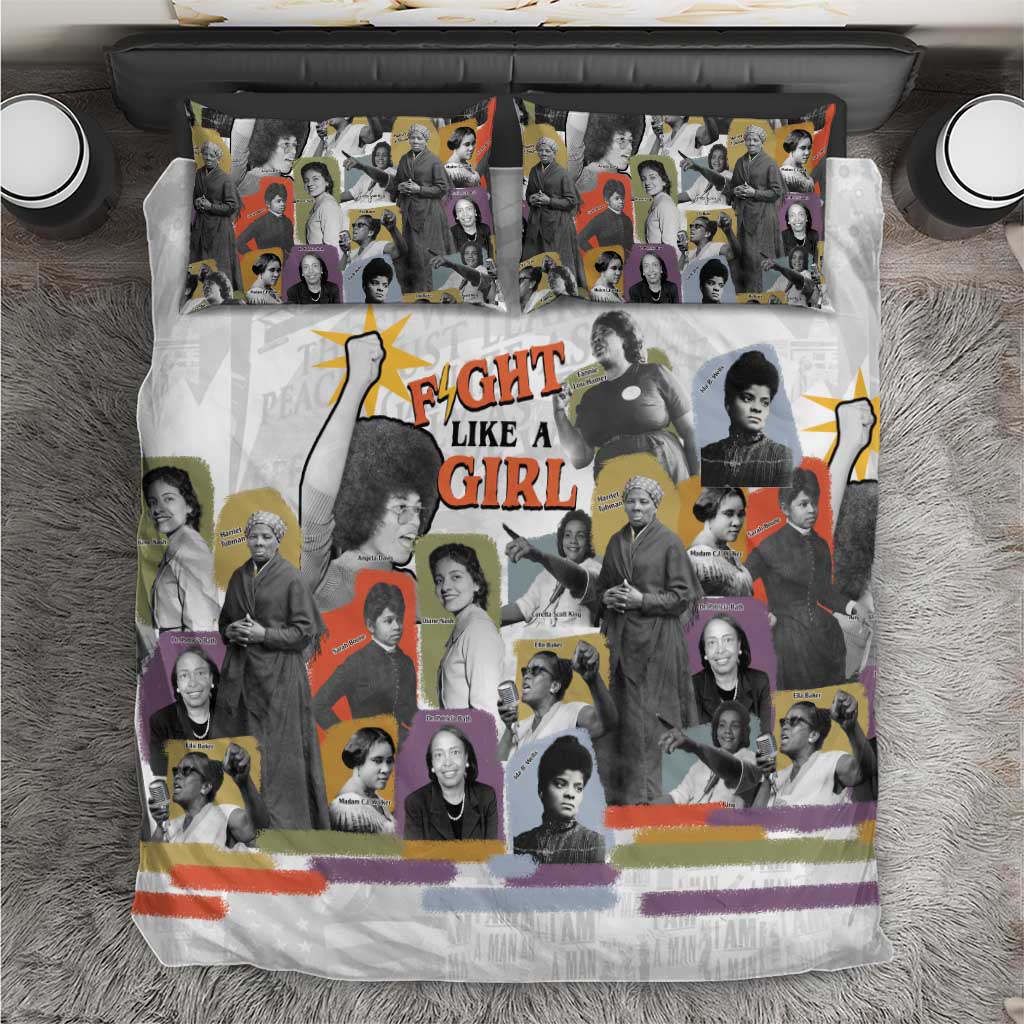 Black History Fight Like A Girl Bedding Set African Feminist Icons and Bold Retro Art Style - African Pride