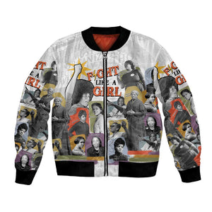 Black History Fight Like A Girl Bomber Jacket African Feminist Icons and Bold Retro Art Style - African Pride