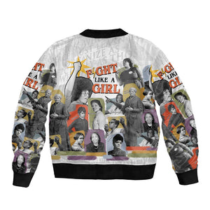 Black History Fight Like A Girl Bomber Jacket African Feminist Icons and Bold Retro Art Style - African Pride