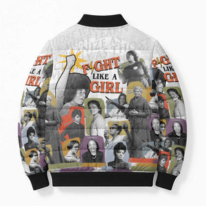 Black History Fight Like A Girl Bomber Puffer Jacket African Feminist Icons and Bold Retro Art Style - African Pride