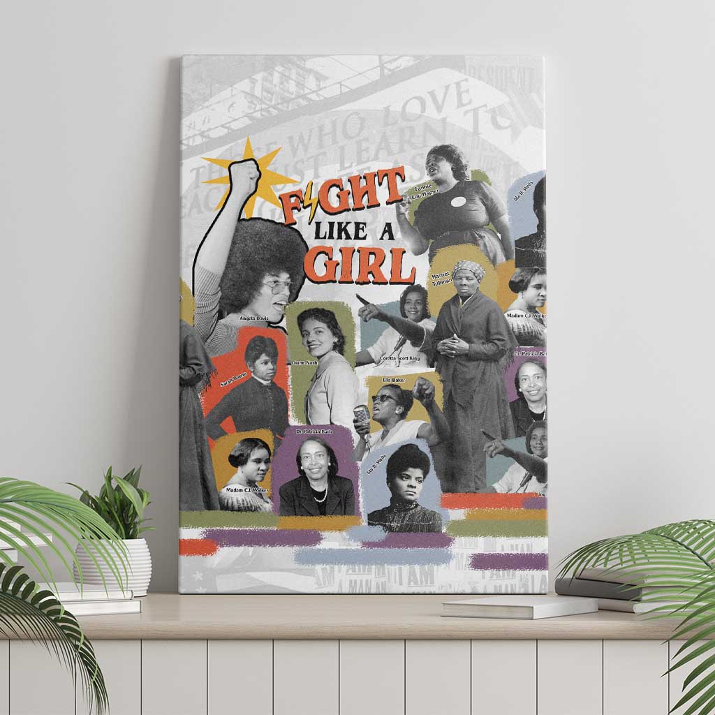 Black History Fight Like A Girl Canvas Wall Art African Feminist Icons and Bold Retro Art Style - African Pride