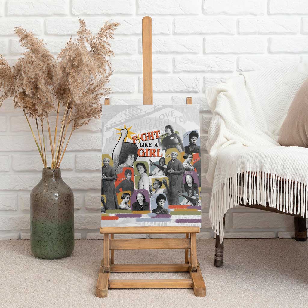 Black History Fight Like A Girl Canvas Wall Art African Feminist Icons and Bold Retro Art Style - African Pride