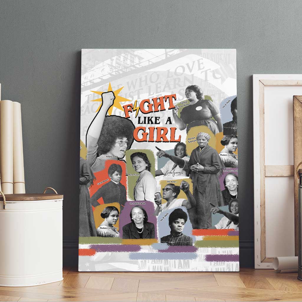 Black History Fight Like A Girl Canvas Wall Art African Feminist Icons and Bold Retro Art Style - African Pride