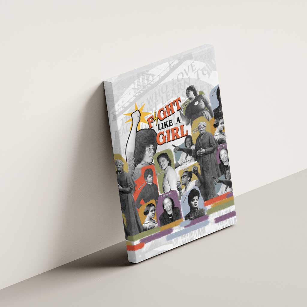 Black History Fight Like A Girl Canvas Wall Art African Feminist Icons and Bold Retro Art Style - African Pride