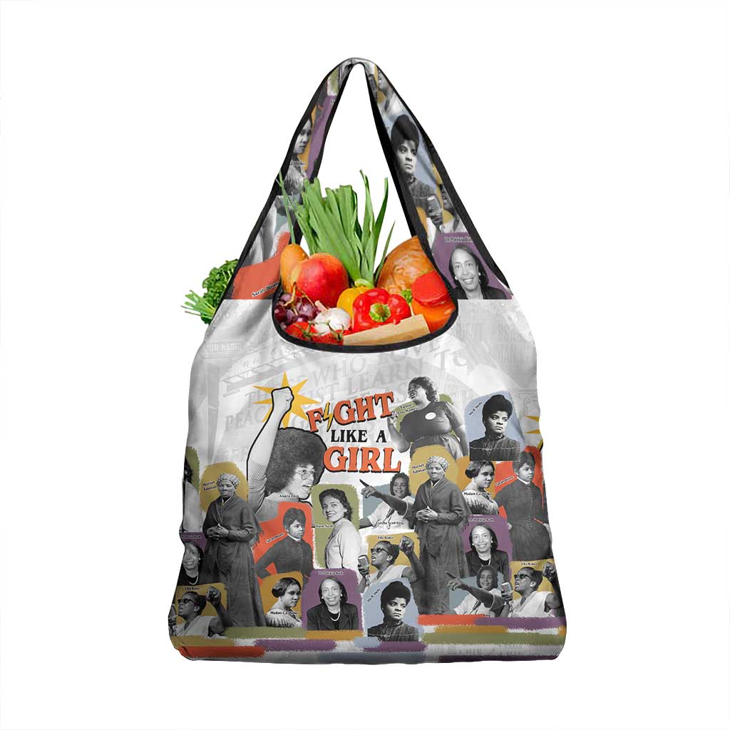 Black History Fight Like A Girl Grocery Bag African Feminist Icons and Bold Retro Art Style - African Pride
