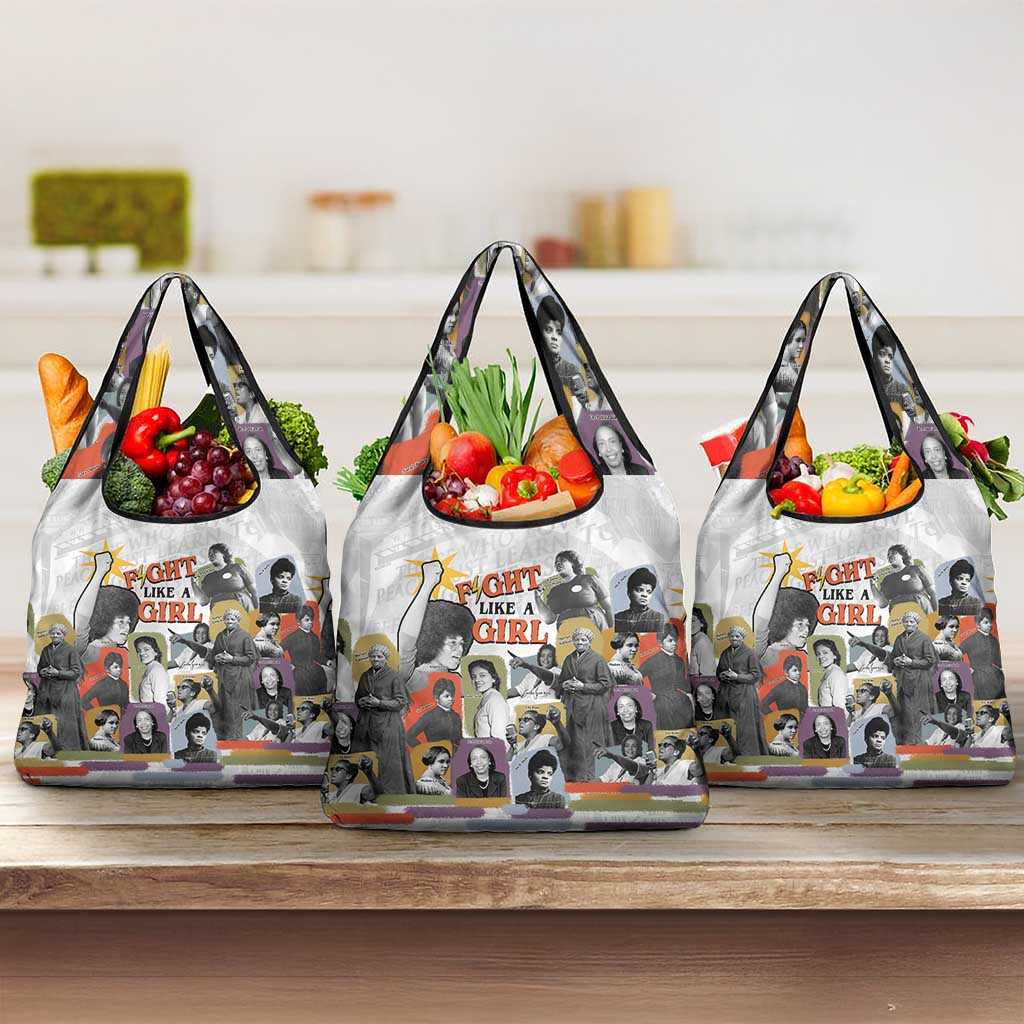 Black History Fight Like A Girl Grocery Bag African Feminist Icons and Bold Retro Art Style - African Pride