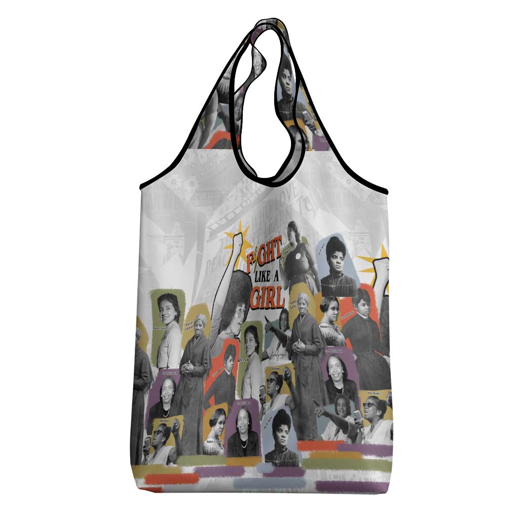 Black History Fight Like A Girl Grocery Bag African Feminist Icons and Bold Retro Art Style - African Pride