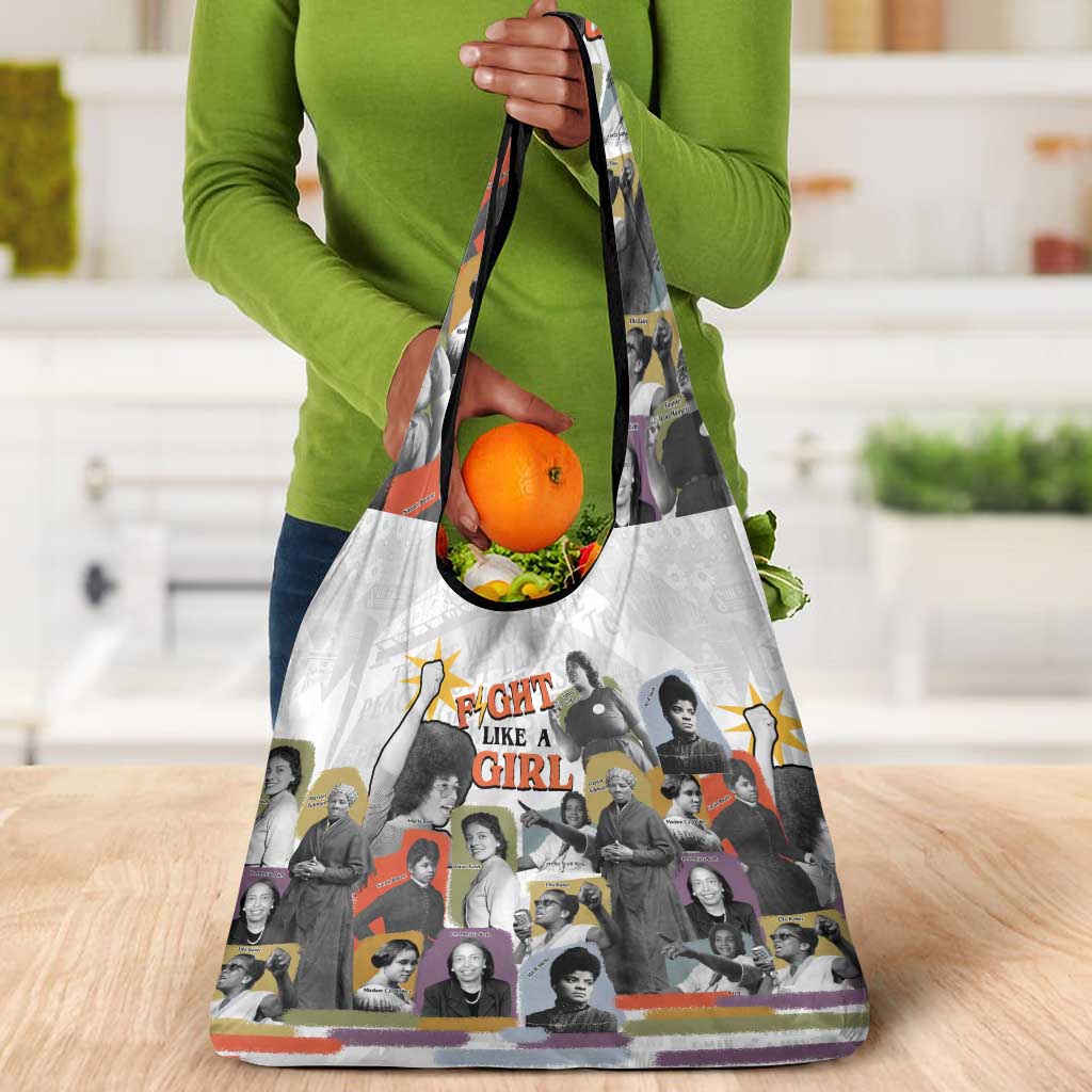 Black History Fight Like A Girl Grocery Bag African Feminist Icons and Bold Retro Art Style - African Pride