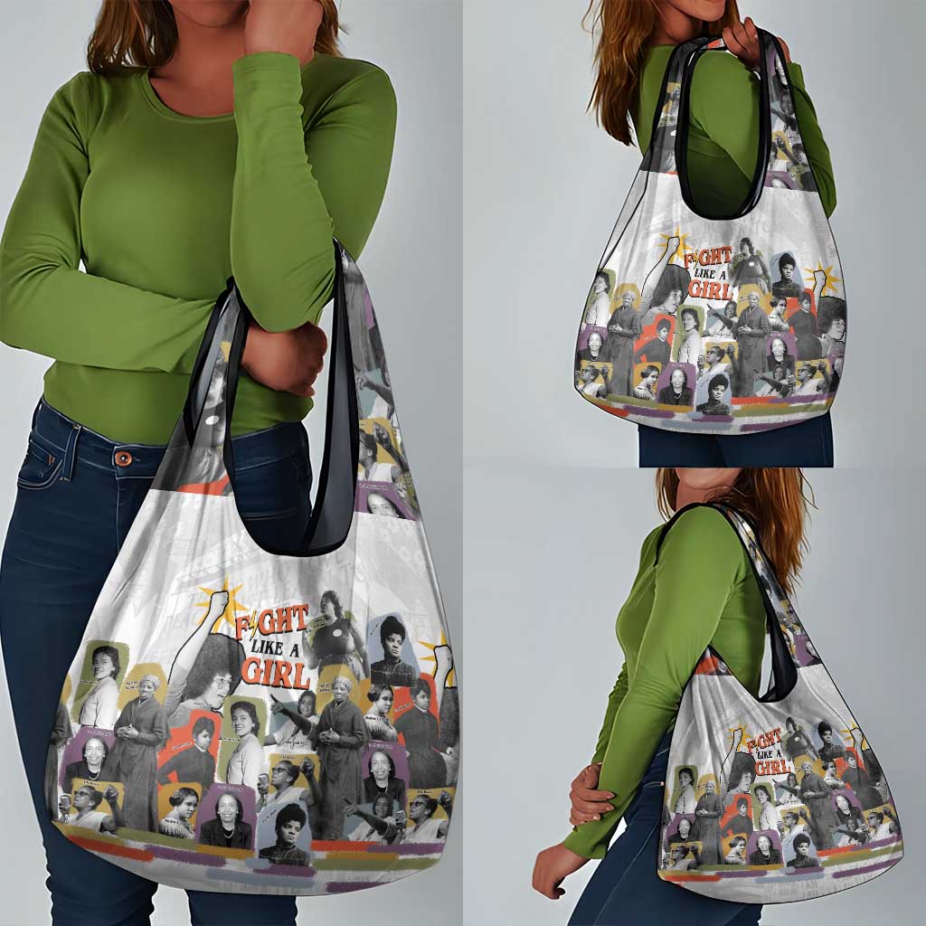Black History Fight Like A Girl Grocery Bag African Feminist Icons and Bold Retro Art Style - African Pride
