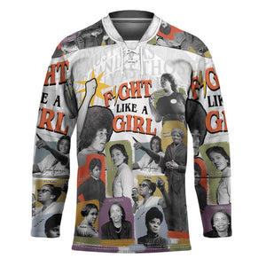 Black History Fight Like A Girl Hockey Jersey African Feminist Icons and Bold Retro Art Style - African Pride