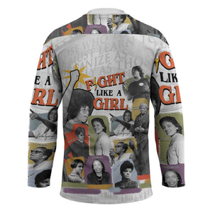Black History Fight Like A Girl Hockey Jersey African Feminist Icons and Bold Retro Art Style - African Pride