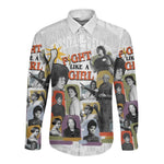 Black History Fight Like A Girl Long Sleeve Button Shirt African Feminist Icons and Bold Retro Art Style - African Pride